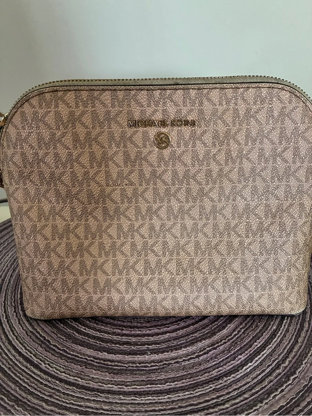 Michael Kors Rose Gold MK Logo Crossbody with Chain Strap